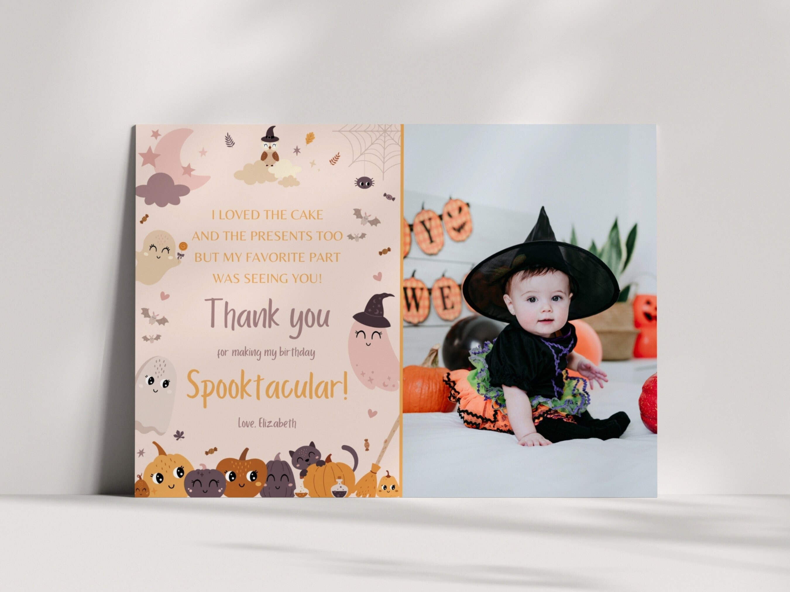Boho Spooky Halloween Birthday Thank You Card Printable (digital ...