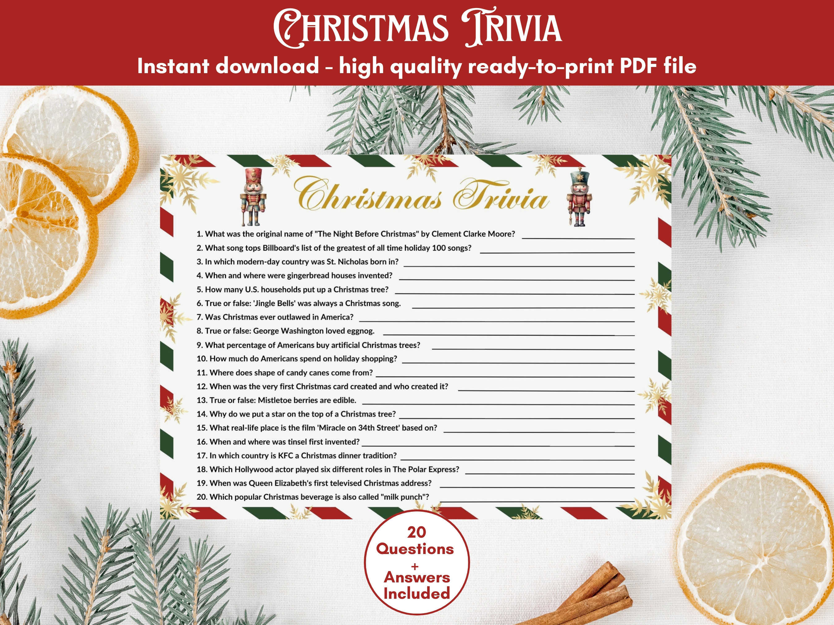 Nutcracker Christmas Trivia Game: Family Holiday Fun (PDF Pattern)