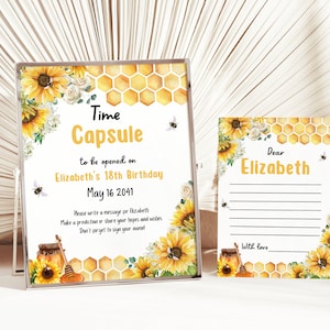 First Bee Day Time Capsule First Birthday, Bumble Bee Birthday Guest Book, Honey Bee Decor Birthday Wishes Card, Bee 1st Birthday, Bee Party
