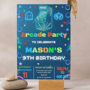 Video Game Birthday Invitation, Video Game Party, Gaming Birthday Neon Invitation, Gamer Party, Arcade Invitation, Level Up Birthday Party