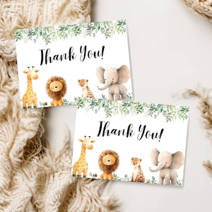 Biglietto di ringraziamento per baby shower Safari, biglietti di ringraziamento a tema giungla per baby shower, decorazioni stampabili per festa di ringraziamento per baby shower nella giungla
