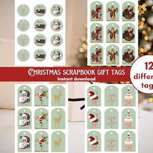 Antique Holiday Gift Tags, Retro Santa Labels, Printable Festive Decorations, Vintage Christmas Gift Tags, Christmas Junk Journal
