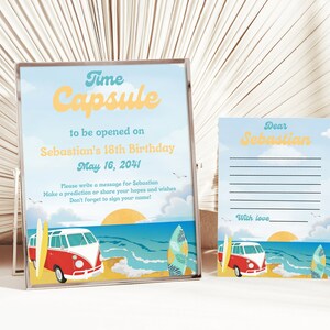 De Big One Time Capsule 1e verjaardag, Surf Decor Custom Guest Book, Beach Party Verjaardagswensen Kaart, 1e Verjaardag Party Boy Good Luck Card