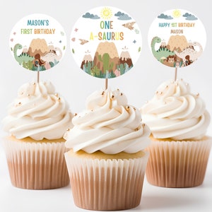 Baby Dinosaurier Happy Birthday Cupcake Topper, Dinosaurier Party Kuchen Topper, Baby Mädchen Dinosaurier 1. Geburtstag Cupcake Topper, Boho Dinosaurier, DI