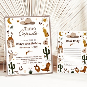 La mia prima capsula del tempo per il compleanno di Rodeo, libro degli ospiti personalizzato per il primo compleanno del cowboy, biglietto di auguri di compleanno occidentale, capsula del tempo per bambini, CI
