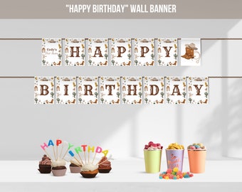 My First Rodeo Birthday Banner | Cowboy Happy Birthday Banner | Western Birthday Bunting | Editable Canva Template | Digital Download
