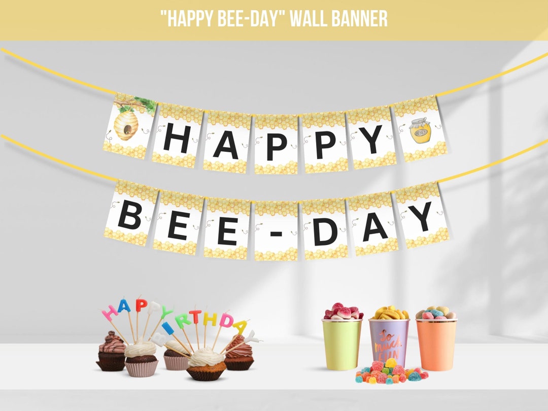 First Bee Day Happy Birthday Banner | Bumble Bee Birthday Bunting ...