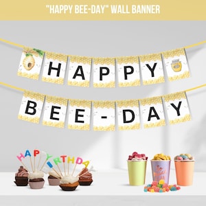 First Bee Day Happy Birthday Banner, Bumble Bee Birthday Bunting, Honey Bee Decor Custom Banner, Bee 1st Birthday Wall Banner, Bee Party