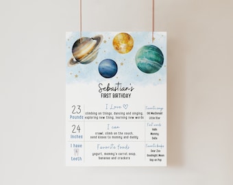 Outer Space Milestone Board | First Trip Around The Sun Milestone Poster | Baby Milestone Sign | Editable Canva Template | Digital Download