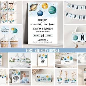 First Birthday Boy Space Party Bundle - Outer Space Decorations Pack, First Trip Around The Sun Birthday Bundle