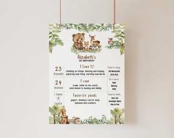 Forest Animals Milestone Board | Woodland Milestone Poster | Wild One Baby Milestone Sign | Editable Canva Template | Digital Download