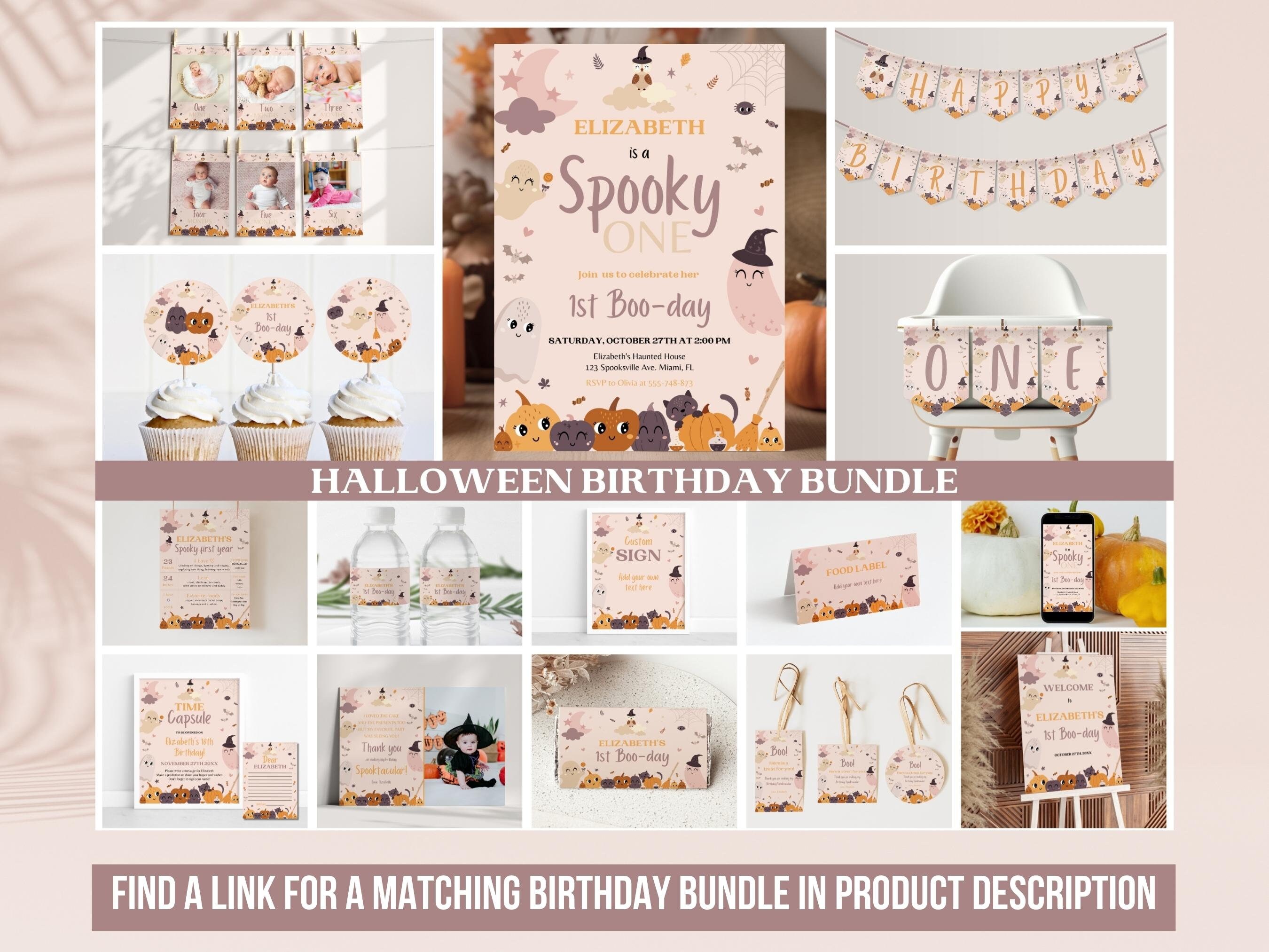Boho Spooky Halloween Birthday Thank You Card Printable (digital ...