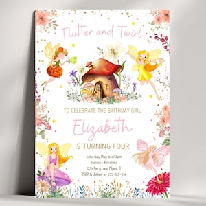 Whimsical Fairy Birthday Invitation, Enchanted Forest Birthday, Enchanted Garden Fairy Birthday Card, Fairy Party Decor, 4th Birthday Card