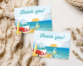 Kartka z podziękowaniami za baby shower z okazji narodzin dziecka | Podziękowania za baby shower z okazji narodzin dziecka w Surf Ocean | Edytowalny szablon Canva | Pobieranie cyfrowe