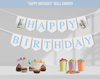 Peter Rabbit Birthday Banner: Bunny 1st Birthday Bunting | Editable Canva Template | Digital Download