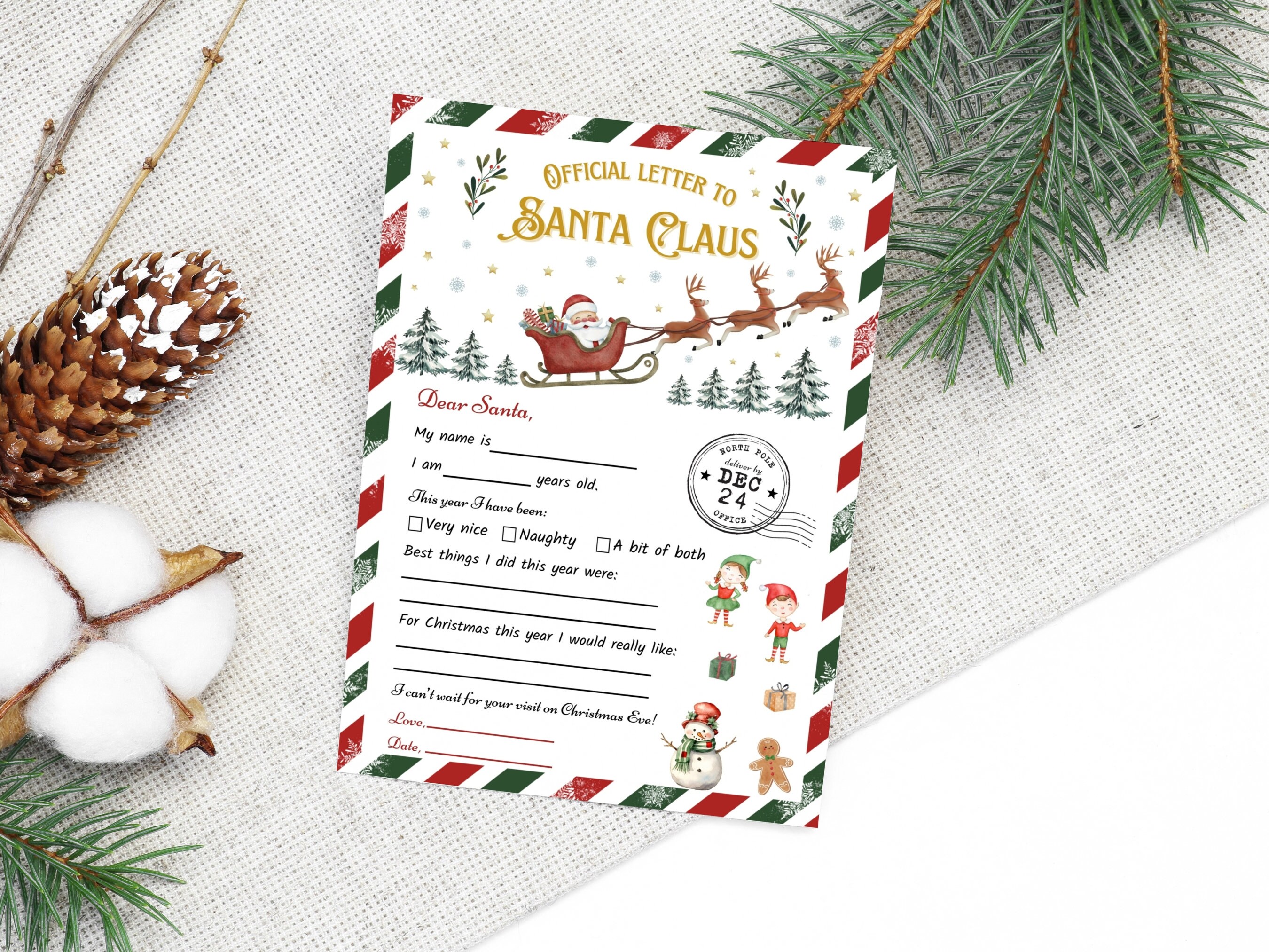Printable Santa Letter Template: Official North Pole Mail (5x7 Inches ...