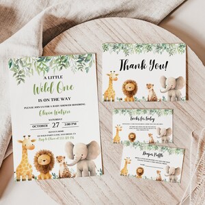 Faire-part pour baby shower safari, carte de tombola de couches pour baby shower sur le thème de la jungle, carte de remerciement pour décorations de baby shower dans la jungle, fête sauvage