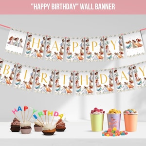 Prinzessin Party Alles Gute zum Geburtstagbanner, Prinzessinnen Banner, Prinzessinnen Thema Geburtstag Wimpelkette, Königliche Geburtstagsfeier druckbares Banner, benutzerdefiniertes Banner