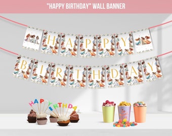 Prinzessin Party alles Gute zum Geburtstag Banner | Geburtstags-Party-Girlande aus Wimpelkette Bearbeitbare Canva Vorlage | Digitaler Download