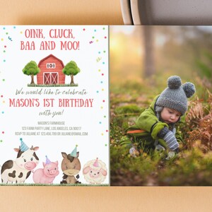 Farm Birthday Invitation, Farm Theme Birthday Invitation, Boy First Birthday Invites, Farm Animal Birthday Decorations, Farm Invitation