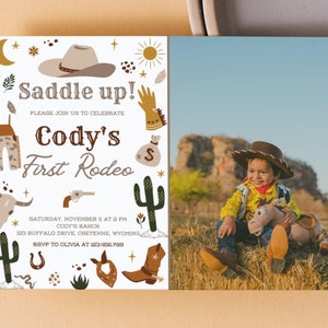 Editable Cowboy Birthday Party Invitation Wild West Cowboy 1st Rodeo Birthday Party Western Ranch Birthday Party Digital Download, CI