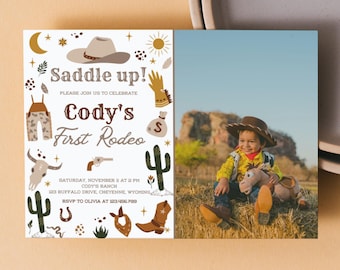 Editable Cowboy Birthday Party Invitation Wild West Cowboy 1st Rodeo Birthday Party Western Ranch Birthday Party Digital Download, CI