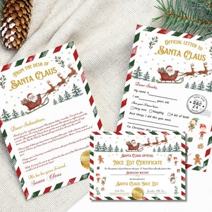 Plantilla de carta y certificado de Navidad de Papá Noel para niños, plantilla de carta de Papá Noel, carta a Papá Noel, certificado de Papá Noel