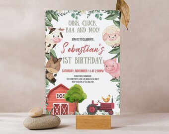 Farm Animals Birthday Invitation: First Birthday Party (Digital Download)