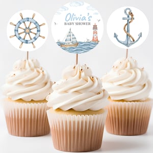 Toppers cupcake nautici per baby shower, Ahoy Its a Boy Topper per torta personalizzato, Toppers per torta per feste oceaniche per baby shower, Toppers per baby shower in barca a vela