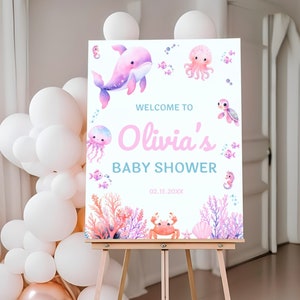 Under The Sea Baby Shower Welcome Sign, Baby Girl Baby Shower Sign, Ocean Baby Shower Welcome Board, Under The Sea Party Decorations