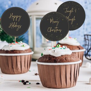Festliche Schwarz und Gold Urlaub Kuchen Dekorationen, Party Cupcake Picks, Weihnachts Topper, Urlaub Kuchen Topper, WeihnachtsParty Dekorationen