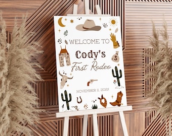 My First Rodeo Birthday Welcome Sign | Cowboy Western Party Welcome Board | Editable Canva Template | Digital Download