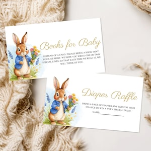 Peter Rabbit Baby Shower Diaper Raffle Cards, Flopsy Bunny Baby Shower Books For Baby Card, Peter Rabbit Party Diaper Raffle Ticket