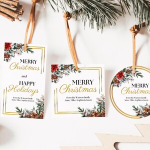 Etiquetas para presentes de Natal para impressão, etiquetas douradas para lembrancinhas de Natal, decoração de Feliz Natal, etiquetas para buquês de Natal, etiquetas para presentes de Feliz Natal