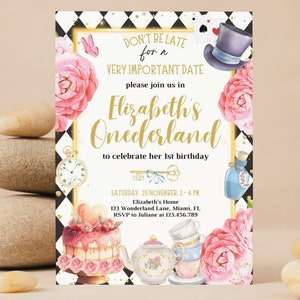 Alice in Onederland Birthday Invitation, Mad Hatter Invitation, Mad Hatter Tea Party Invitation, Garden Party, Wonderland Party