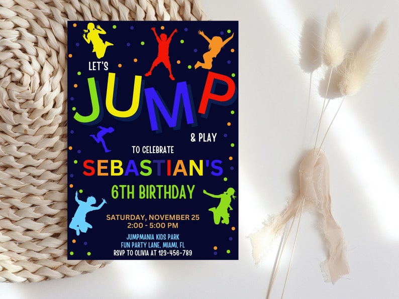 Trampoline Party Invitation, Trampoline Park Birthday Invitation, Confetti Birthday Invitation