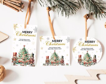 Nutcracker Gift Tags, Printable Christmas Gift Tags, Gold Holiday Favor Tags, Merry Christmas Gift Tags, Holiday Gift Labels, Xmas Decor