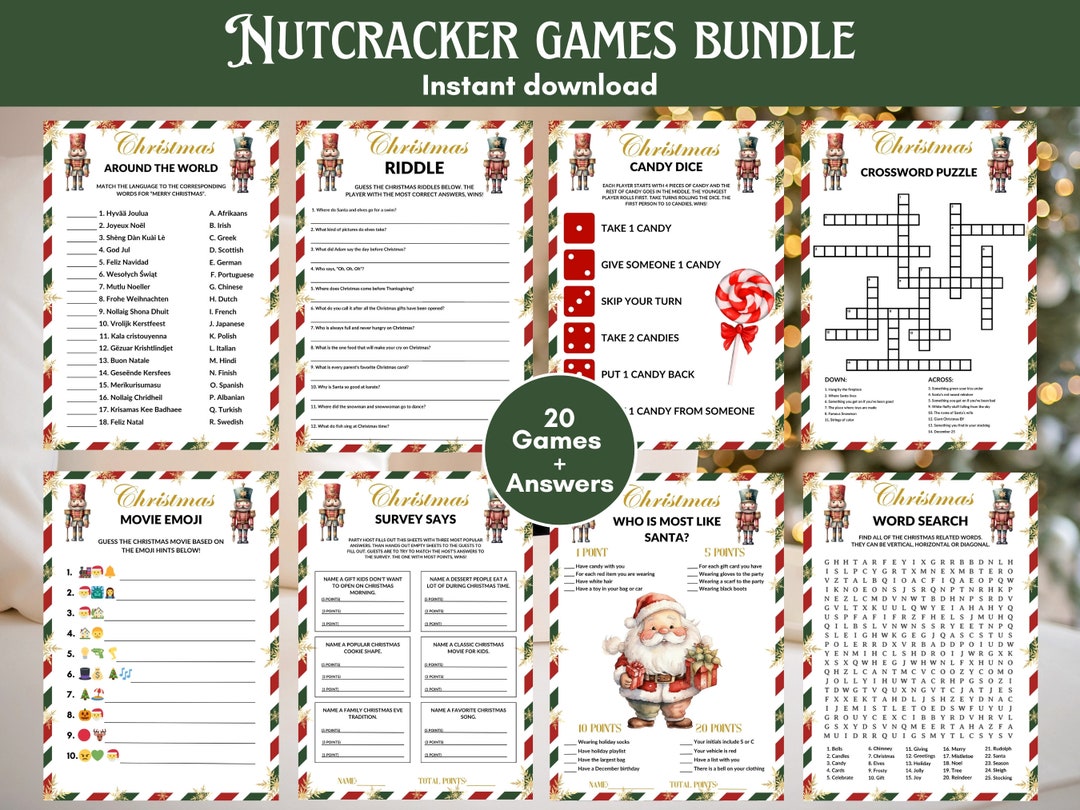 20 Nutcracker Christmas Games Bundle, Family Reunion Games Printable