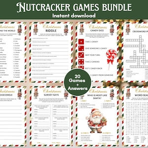 Pacote de 20 jogos de quebra-nozes de Natal, jogos de reunião de família para impressão, jogos de Natal para família, jogos de festa de Natal, decoração de quebra-nozes CG