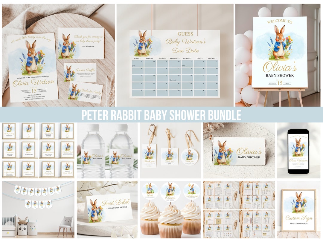 Peter Rabbit Baby Shower Bundle, Bunny Baby Shower Invitation, Peter ...