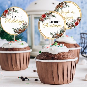 Decorações festivas de cupcakes e bolos de Natal para festas de fim de ano, enfeites de bolo de buquê de Natal, decorações de Natal
