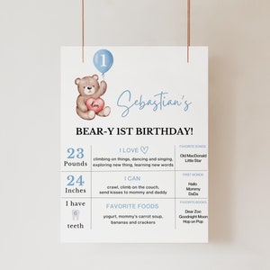 Cute Teddy Bear Birthday Milestone Board, Beary First Birthday Poster, Teddy Bear 1st Birthday Baby Milestone Poster, 1st Birthday Poster TB