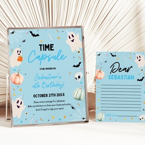 Spooky Halloween Birthday Time Capsule Guestbook for Boys 1st Party Decor, Halloween Birthday Party Decor Guestbook Template