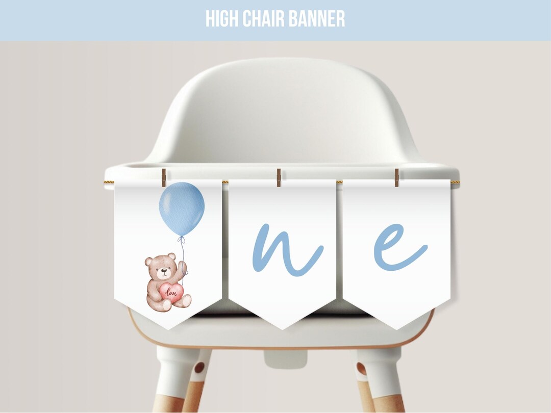 Cute Teddy Bear Birthday High Chair Banner | Beary First Birthday ONE ...