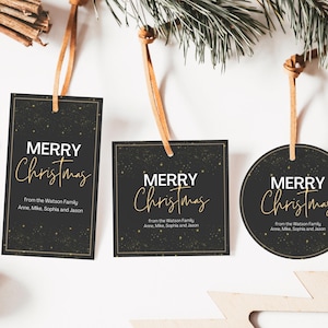 Schwarz Gold druckbare Urlaub Favor Etiketten Minimalist Weihnachten Tags Frohe Weihnachten, Urlaub Favor Tags, Frohe Weihnachten Geschenkanhänger