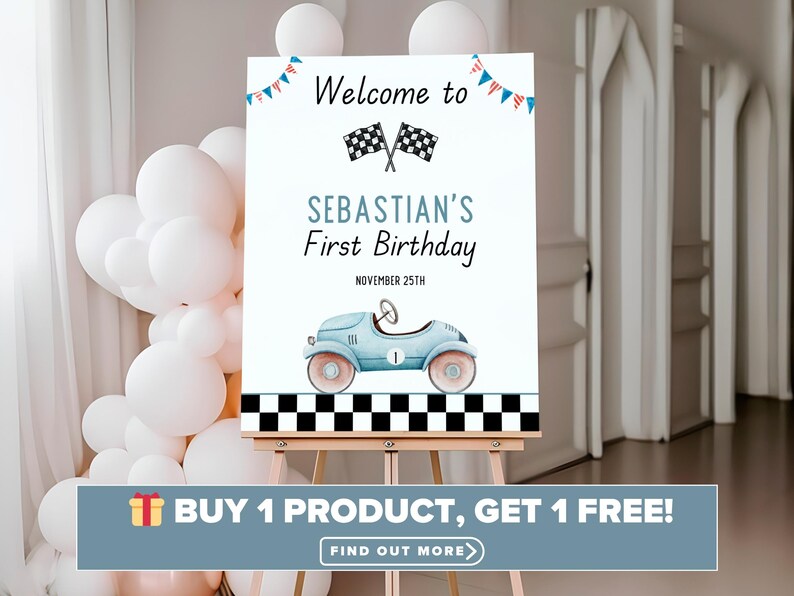 Fast One Welcome Sign, Birthday Race Car Welcome Sign, Car Theme ...