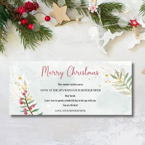 Modelo de vale-presente de Natal, vale-presente de Natal editável, modelo de cupom de Natal, vale-presente imprimível, decoração de Natal