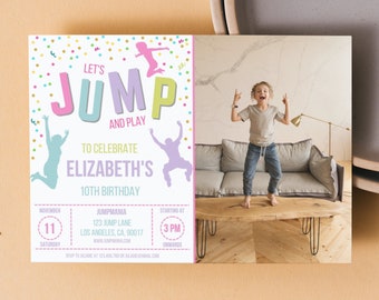 Trampoline Party Invitation, Trampoline Park Birthday Photo Invitation, Confetti Birthday Invitation, Jump Party, Bounce House Party Invite