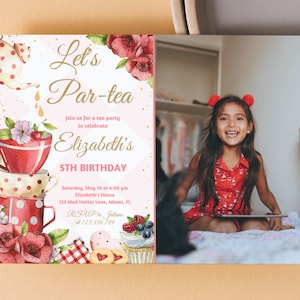 Convite para festa de chá de aniversário, decoração de festa de chá, festa no jardim, convite de aniversário para festa de chá, convite para chá alto, festa de chá floral, cartão 7x5