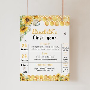 Tabellone per il primo compleanno delle api: decorazioni per feste a tema girasole (download digitale)